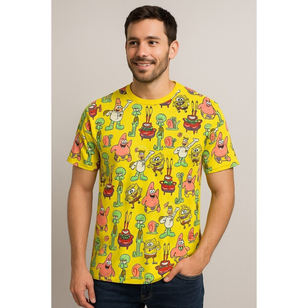 Nickelodeon SpongeBob SquarePants All Over Print Yellow T-Shirt Men’s L Patrick
